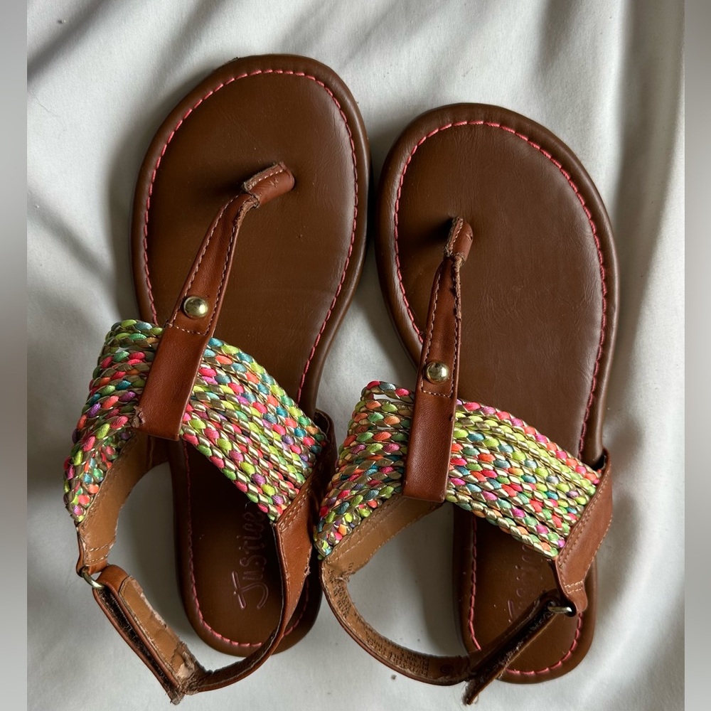 Colorful Rainbow Kids Sandals Justice Brown Sandals With Rainbow Details